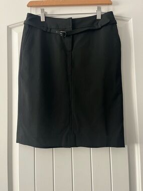 LOFT Black A-Line Skirt with Slim Belt